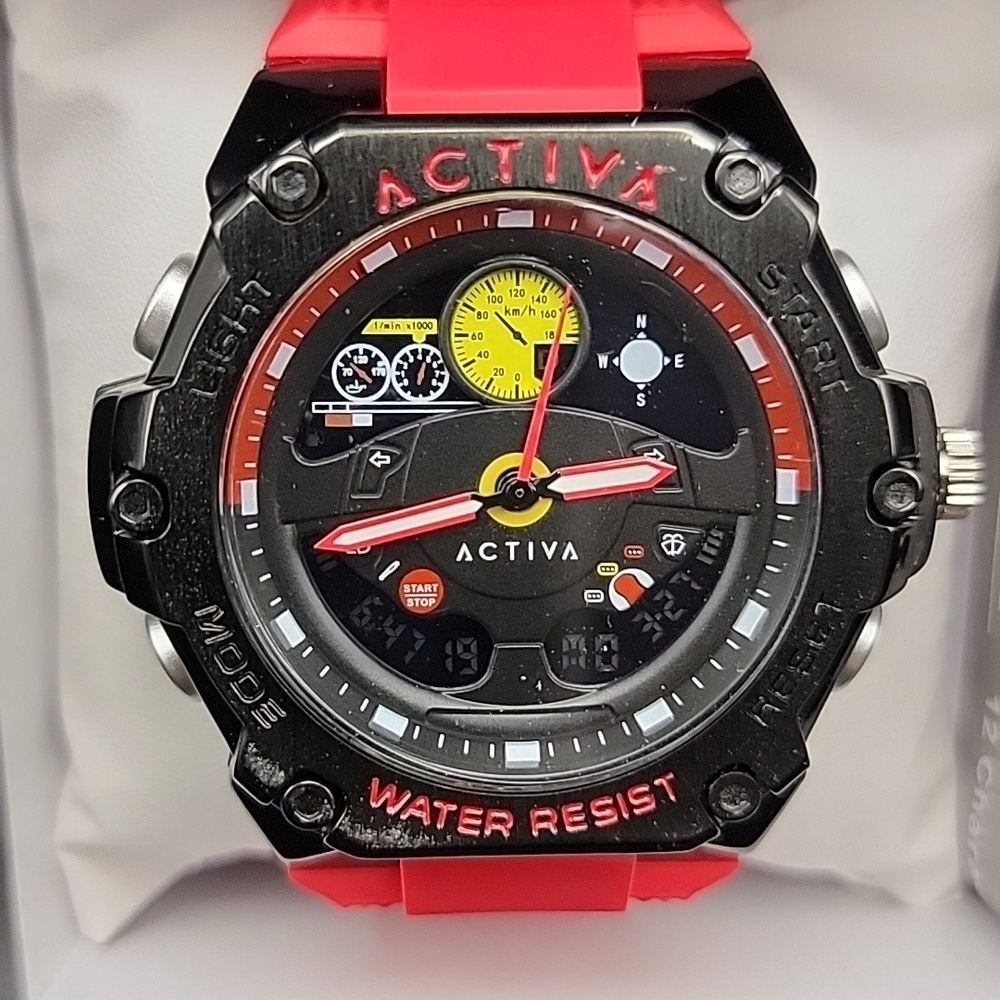 NEW Activa Digital Men's Watch 55mm Red ACW8092-003 Steering Wheel Chronograph